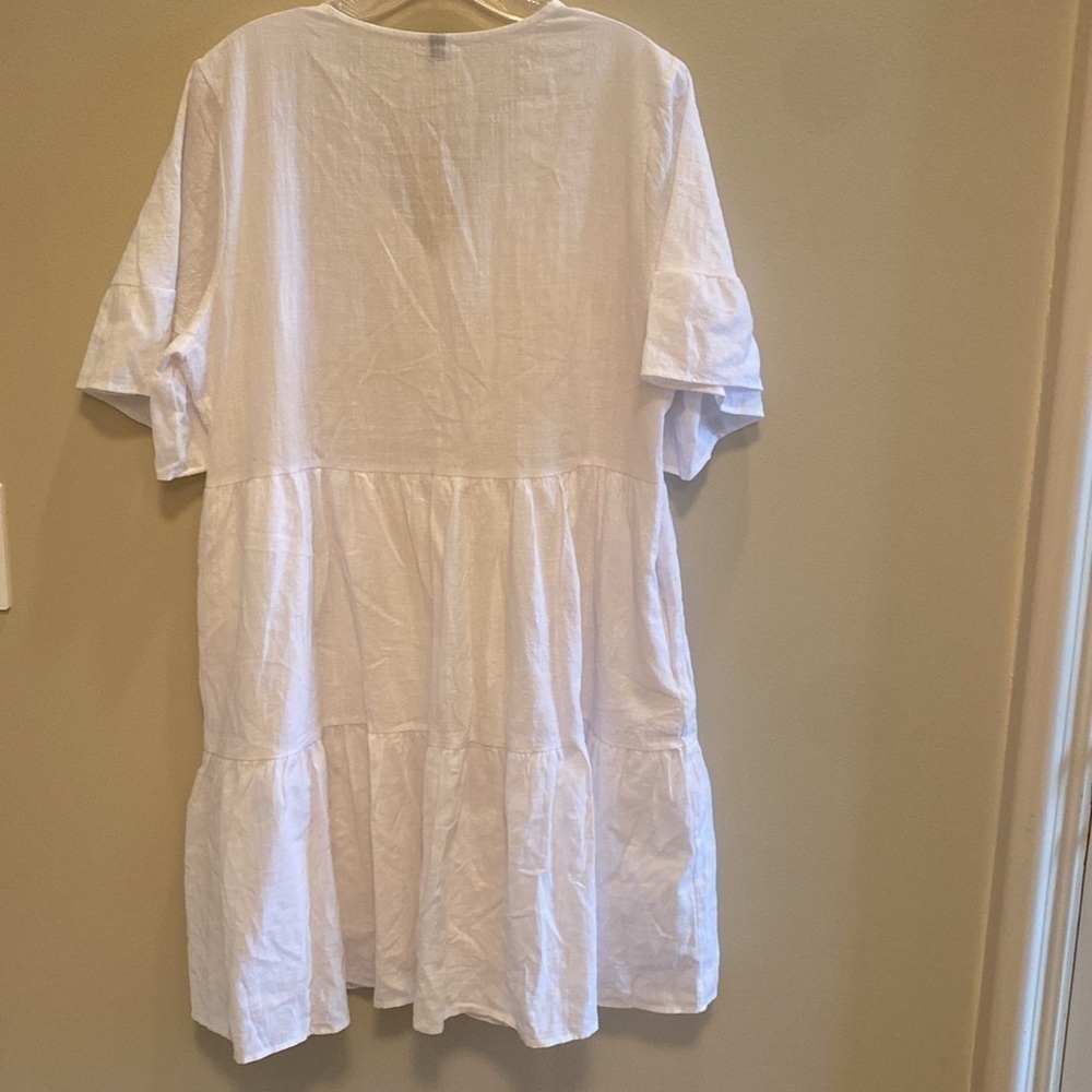 Sun Dress Cotton S/S Tiered Babydoll V neck White Size LARGE - Picture 7 of 10